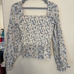 Dizzy lizzy large Smocked Square-Neck Floral Peplum Top - Blue new